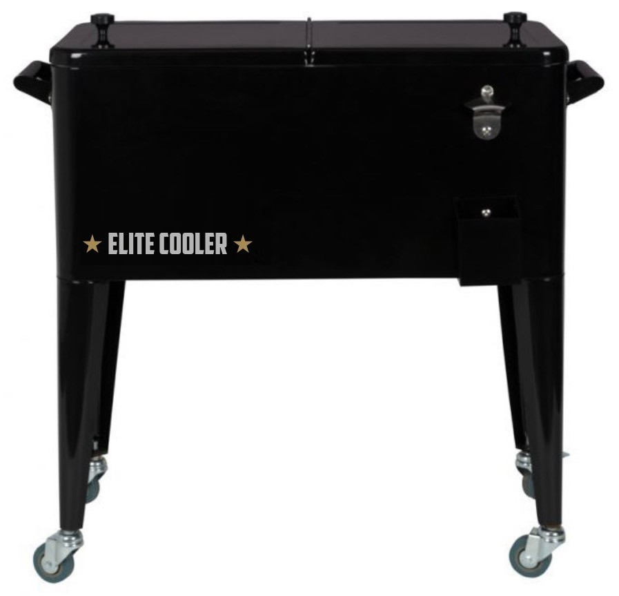 EliteCooler Verrijdbare Koelbox - met Zijtafel en Wijnglas-houders - Cooler Zwart 