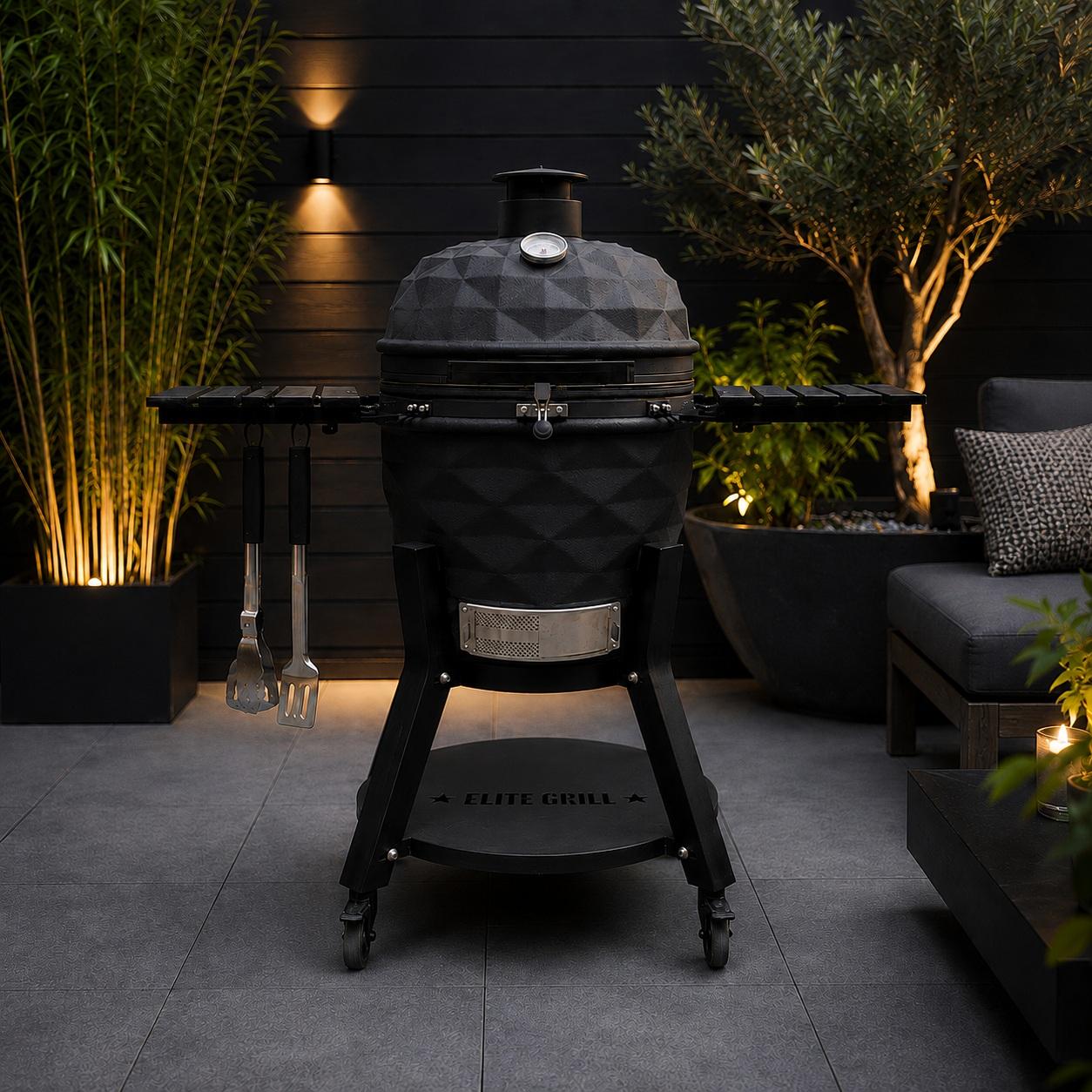 EliteGrill Diamond Pro Large Kamado 57cm - Ceramic BBQ 22" met heavy duty onderstel